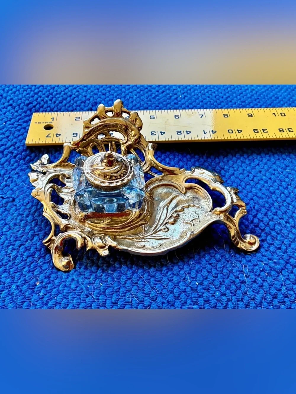 Rare Vintage Brass Ink Well Gold Color
